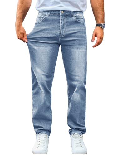 Runcati Jeans Herren Regular Fit Jeanshose Freizeit Stretch Denim Hosen Männer Lässig Basic Hose Hellblau XL von Runcati