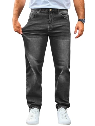 Runcati Jeans Herren Regular Fit Jeanshose Freizeit Stretch Denim Hosen Männer Lässig Basic Hose Schwarz L von Runcati