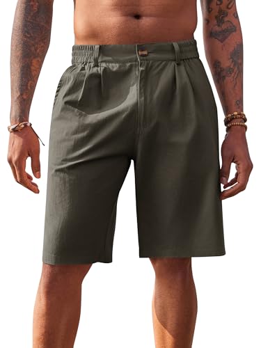 Runcati Kurze Hosen Herren Bermuda Shorts Baumwolle Leicht Sommerhose Männer Chino Golf Freizeithose mit Gummizug, Grün, XXL von Runcati