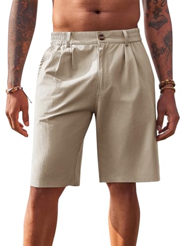 Runcati Kurze Hosen Herren Bermuda Shorts Baumwolle Leicht Sommerhose Männer Chino Golf Freizeithose mit Gummizug, Khaki, XL von Runcati