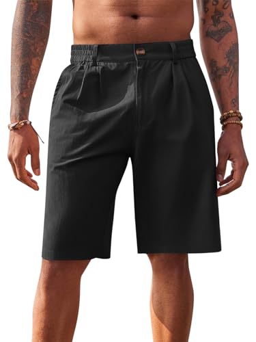 Runcati Kurze Hosen Herren Bermuda Shorts Baumwolle Leicht Sommerhose Männer Chino Golf Freizeithose mit Gummizug, Schwarz, XXL von Runcati