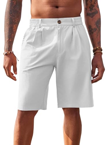 Runcati Kurze Hosen Herren Bermuda Shorts Baumwolle Leicht Sommerhose Männer Chino Golf Freizeithose mit Gummizug, Weiß, XL von Runcati