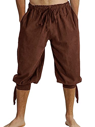Runcati Kurze Hosen Herren Pluderhose mit Schnürung Wikinger Sommerhose Pirat Mittelalter Kostüm Freizeit Strand Shorts, Braun, M von Runcati