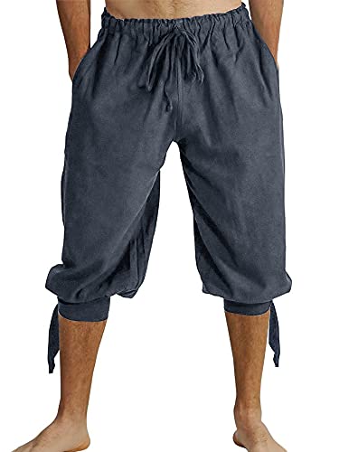 Runcati Kurze Hosen Herren Pluderhose mit Schnürung Wikinger Sommerhose Pirat Mittelalter Kostüm Freizeit Strand Shorts, Grau, L von Runcati