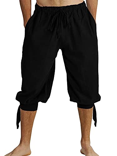 Runcati Kurze Hosen Herren Pluderhose mit Schnürung Wikinger Sommerhose Pirat Mittelalter Kostüm Freizeit Strand Shorts, Schwarz, XL von Runcati