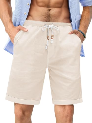 Runcati Kurze Hosen Herren Shorts Baumwolle Freizeithose Sommer Elastische Taille mit Taschen für Männer Khaki XL von Runcati