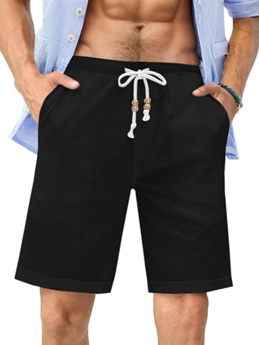 Runcati Kurze Hosen Herren Shorts Baumwolle Freizeithose Sommer Elastische Taille mit Taschen für Männer Schwarz M von Runcati