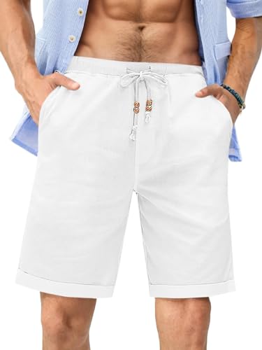 Runcati Kurze Hosen Herren Shorts Baumwolle Freizeithose Sommer Elastische Taille mit Taschen für Männer Weiß L von Runcati