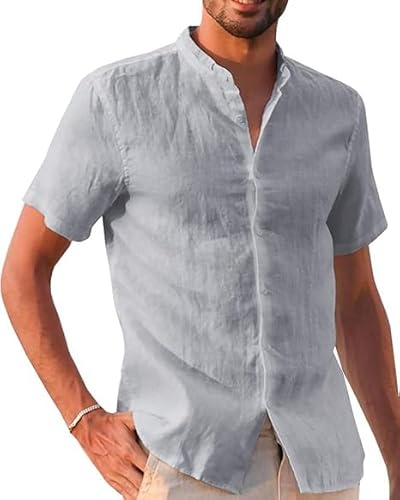 Runcati Leinenhemd Herren Sommer Kurzarm Freizeithemd Regular Fit Strandhemd Einfarbig Casual Shirts Grau M Runcati Leinenhemd Herren Sommer Kurzarm Freizeithemd Regular Fit Strandhemd Einfarbig Casual Shirts Grau M von Runcati