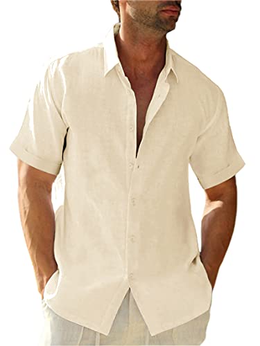 Runcati Leinenhemd Herren Sommer Kurzarmhemd Freizeithemd Sommerhemd Strandhemd Business Shirts für Männer, Beige, M Runcati Leinenhemd Herren Sommer Kurzarmhemd Freizeithemd Sommerhemd Strandhemd Business Shirts für Männer, Beige, M von Runcati