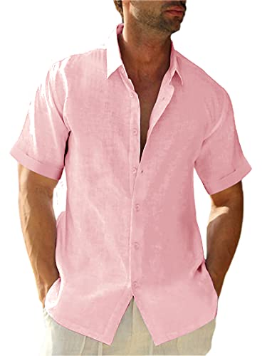 Runcati Leinenhemd Herren Sommer Kurzarmhemd Freizeithemd Sommerhemd Strandhemd Business Shirts für Männer, Rosa, L Runcati Leinenhemd Herren Sommer Kurzarmhemd Freizeithemd Sommerhemd Strandhemd Business Shirts für Männer, Rosa, L von Runcati