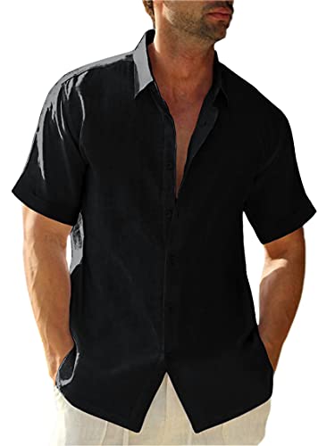 Runcati Leinenhemd Herren Sommer Kurzarmhemd Freizeithemd Sommerhemd Strandhemd Business Shirts für Männer, Schwarz, XXL von Runcati