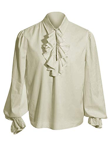 Runcati Mittelalter Hemd Herren Rüschenhemd Langarm Pirat Shirt Gothic Kostüm Viktorian Renaissance Viking Cosplay Tops, Beige, L von Runcati