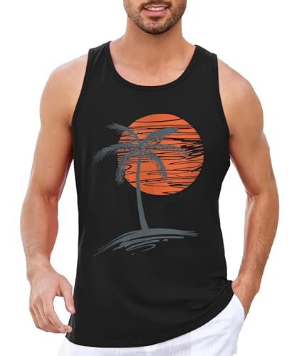 Runcati Printed Tank Top Herren Ärmelloses Sport Muskelshirt Fitness Gym Training Unterhemd Baumwolle Atmungsaktive Bodybuilding Shirt,Schwarz,M von Runcati