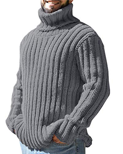 Runcati Rollkragenpullover Herren Strickpullover Zopfmuster Herbst Winter Grobstrick Einfarbig Pulli Sweater, Grau, L Runcati Rollkragenpullover Herren Strickpullover Zopfmuster Herbst Winter Grobstrick Einfarbig Pulli Sweater, Grau, L von Runcati