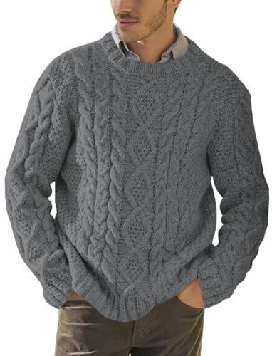 Runcati Strickpullover Herren Grobstrick Zopfmuster Pullover Herbst Winter Rundhals Pulli Sweater, Dunkelgrau, XL von Runcati