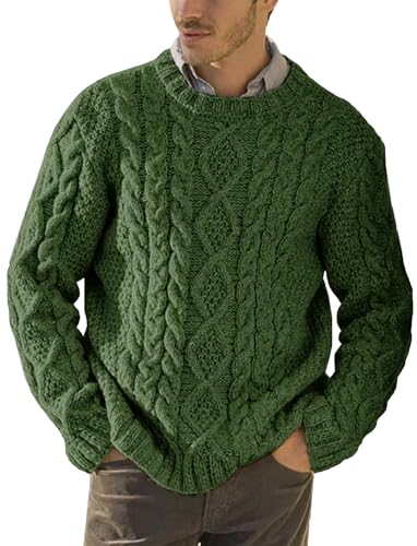 Runcati Strickpullover Herren Grobstrick Zopfmuster Pullover Herbst Winter Rundhals Pulli Sweater, Olivgrün, M von Runcati