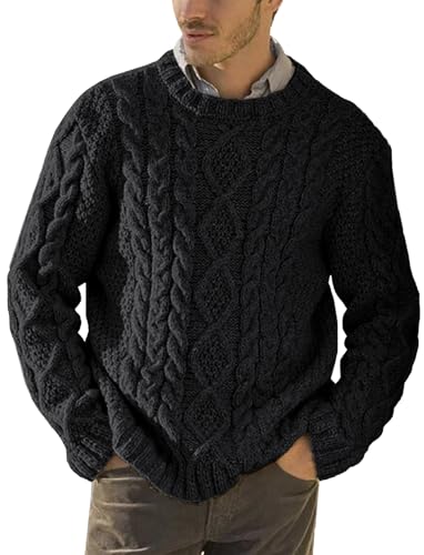 Runcati Strickpullover Herren Grobstrick Zopfmuster Pullover Herbst Winter Rundhals Pulli Sweater, Schwarz, XL von Runcati