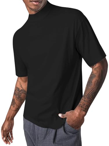 Runcati T-Shirts für Herren Kurzarm Baumwolle Basic Unterhemd Relaxed Fit Leichte Solid Pullover Tops Schwarz X-Groß von Runcati