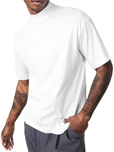 Runcati T-Shirts für Herren Kurzarm Baumwolle Basic Unterhemd Relaxed Fit Leichte Solid Pullover Tops Weiß XX-Groß von Runcati