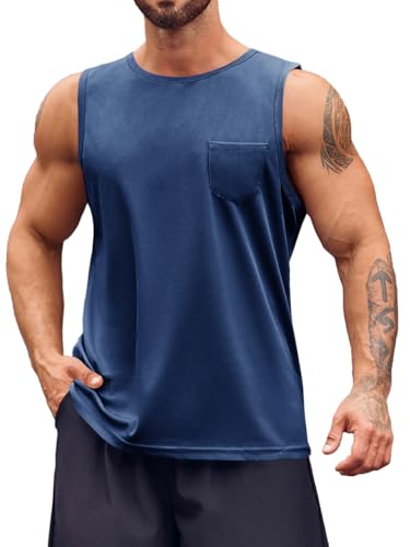 Runcati Tank Top Herren Ärmelloses Männer T-Shirt Sport Training Fitness Muskelshirt Bodybuilding Mode Tops Dunkelblau Groß von Runcati