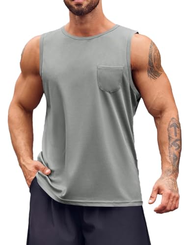 Runcati Tank Top Herren Ärmelloses Männer T-Shirt Sport Training Fitness Muskelshirt Bodybuilding Mode Tops Grau Mittel von Runcati