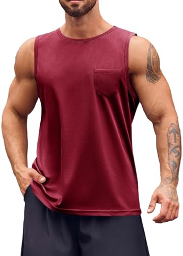 Runcati Tank Top Herren Ärmelloses Männer T-Shirt Sport Training Fitness Muskelshirt Bodybuilding Mode Tops Weinrot Groß von Runcati