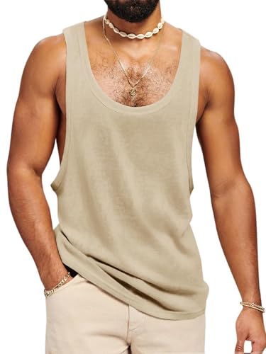 Runcati Tank Top Herren Ärmelloses Muskelshirt Fitness Gym Training Sport Unterhemd Männer Baumwolle Bodybuilding Loose T-Shirt,Khaki,XL von Runcati