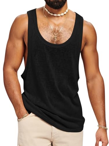 Runcati Tank Top Herren Ärmelloses Muskelshirt Fitness Gym Training Sport Unterhemd Männer Baumwolle Bodybuilding Loose T-Shirt,Schwarz,L von Runcati