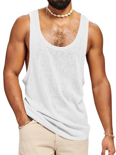 Runcati Tank Top Herren Ärmelloses Muskelshirt Fitness Gym Training Sport Unterhemd Männer Baumwolle Bodybuilding Loose T-Shirt,Weiß,L von Runcati