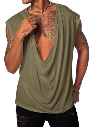 Runcati Tank Top Herren Ärmelloses Tiefer V-Ausschnitt T-Shirt Männer Sommer Freizeit Loose Sandstrand Tops,Armeegrün,L von Runcati