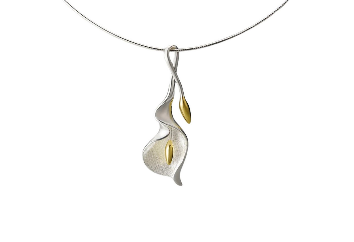 Runde Perlé Collier handgefertigter Collier Choker mit großer Calla Lilie Anhänger, 925er Silber, 18K Gold, 50cm (inkl. Geschenkverpackung) von Runde Perlé