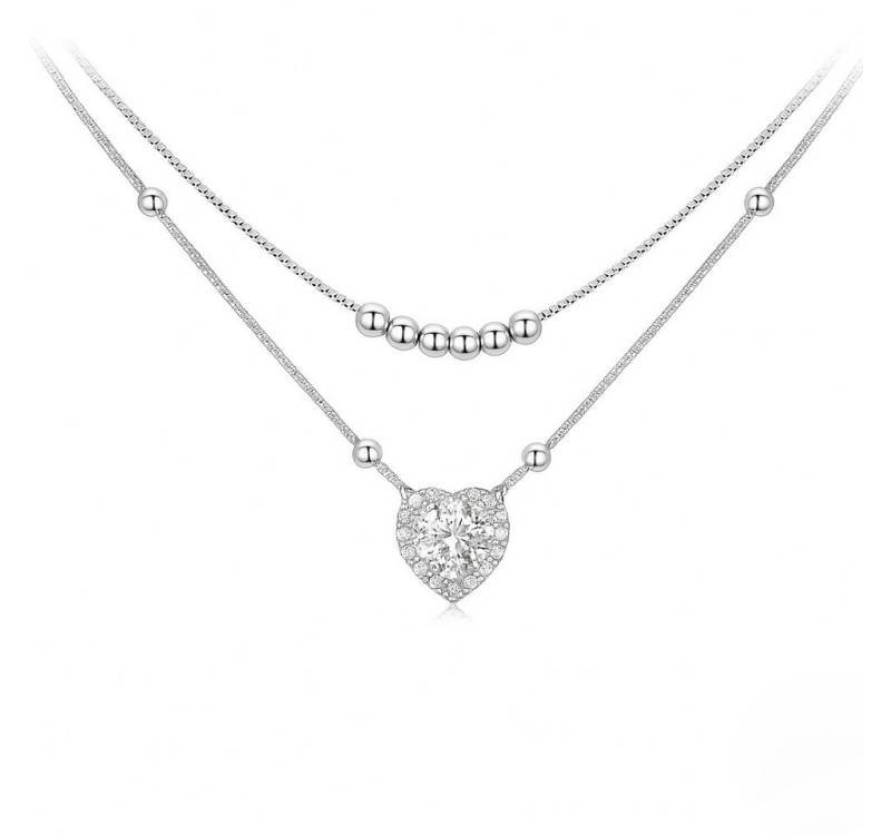 Runde Perlé Kette mit Anhänger 925 Sterling Silber Double-Layer Moissanit Halskette – 1ct, Herzanhänger D-Farbe, VVS1 Klarheit, inkl. GRA Zertifikat von Runde Perlé