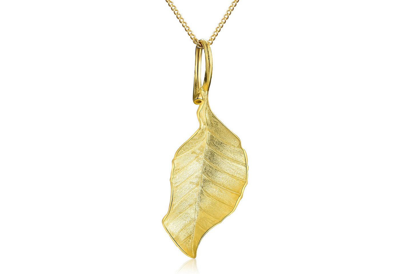 Runde Perlé Kette mit Anhänger "Fliegendes Herbstblatt", handgefertigte Halskette, 925er Silber, 18K Gold Runde Perlé Kette mit Anhänger "Fliegendes Herbstblatt", handgefertigte Halskette, 925er Silber, 18K Gold von Runde Perlé