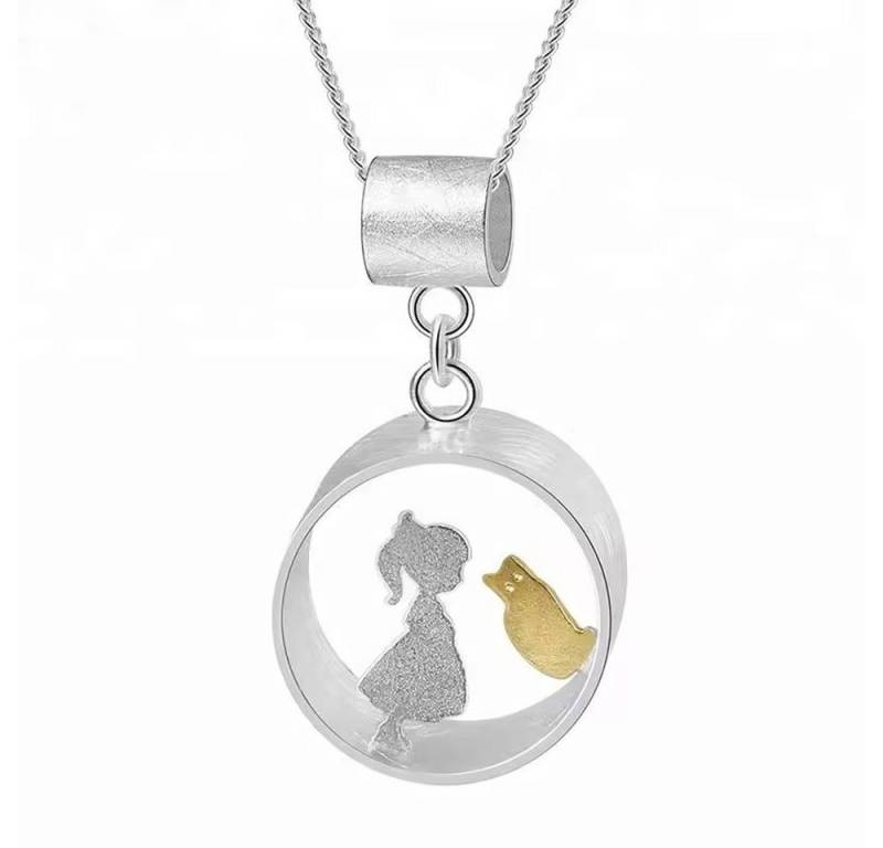 Runde Perlé Kette mit Anhänger Katze trifft Liebe, handgefertigt, Mädchen oder Junge mit Katze, 925er Silber, 18K Gold von Runde Perlé
