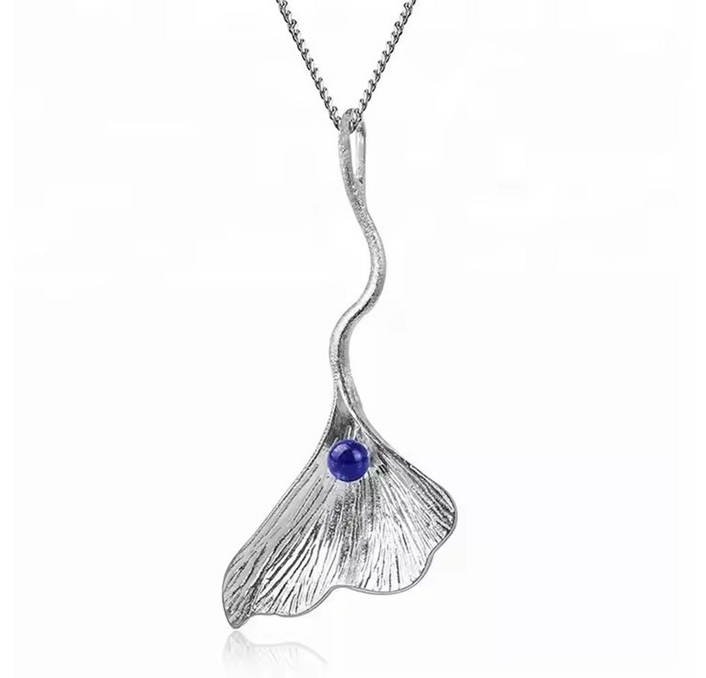 Runde Perlé Kette mit Anhänger Kette mit Ginkgo Blatt Anhänger, 925er Silber, 18K Gold, Edelstein Lapis, Lapislazuli (inkl. Geschenkverpackung) von Runde Perlé