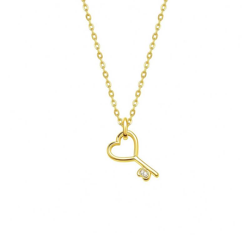 Runde Perlé Kette mit Anhänger Kette mit kleinem Herz Schlüssel Anhänger, zarte Halskette, 925er Silber, 18K Gold, Zirkonia von Runde Perlé