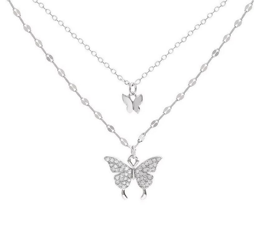 Runde Perlé Kette mit Anhänger doppelte Kette mit Schmetterling Anhänger, kurze Halskette, 925er Silber, 18K Gold, Roségold (inkl. Geschenkverpackung) von Runde Perlé