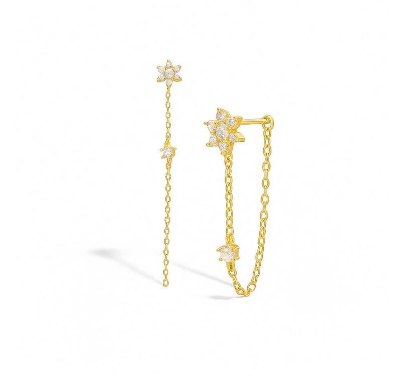 Runde Perlé Paar Ohrhänger Kettenohrringe aus 925 Sterling Silber oder 18K Gold plattiert, Blumen Design, tragbar als Ohrhänger oder Creolen (Geschenkverpackung) von Runde Perlé