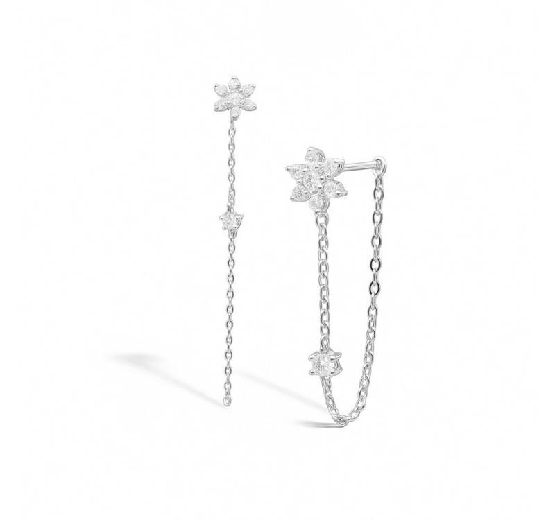 Runde Perlé Paar Ohrhänger Kettenohrringe aus 925 Sterling Silber oder 18K Gold plattiert, Blumen Design, tragbar als Ohrhänger oder Creolen (Geschenkverpackung) von Runde Perlé