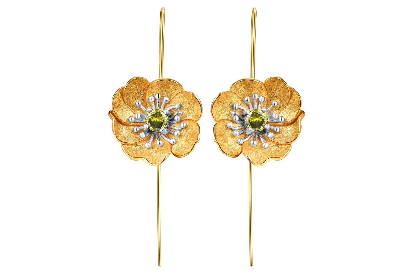Runde Perlé Paar Ohrhänger blühende Anemone Hängeohrringe, handgefertigte Ohrringe, 925er Silber, 18K Gold, Edelstein Peridot Runde Perlé Paar Ohrhänger blühende Anemone Hängeohrringe, handgefertigte Ohrringe, 925er Silber, 18K Gold, Edelstein Peridot von Runde Perlé