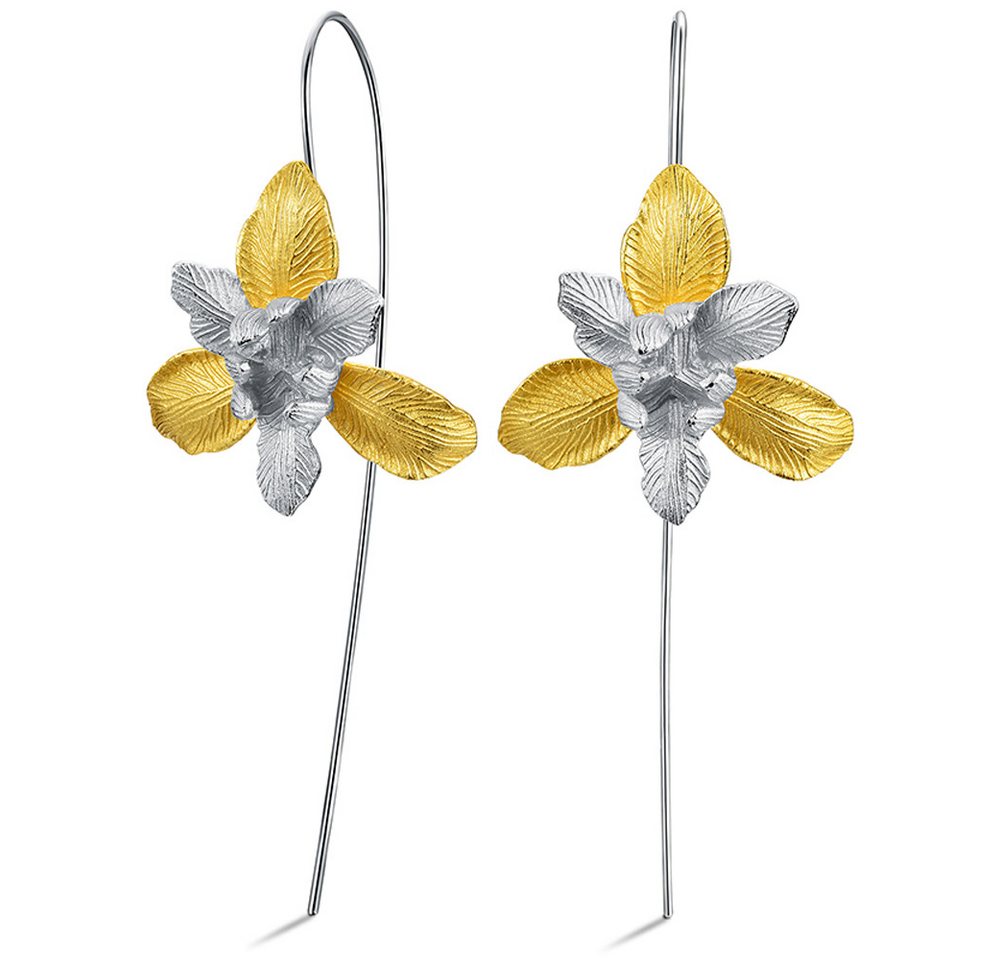 Runde Perlé Paar Ohrhänger blühende Iris Blume Hängeohrringe, handgefertigte Ohrringe, 925er Silber, 18K Gold Runde Perlé Paar Ohrhänger blühende Iris Blume Hängeohrringe, handgefertigte Ohrringe, 925er Silber, 18K Gold von Runde Perlé