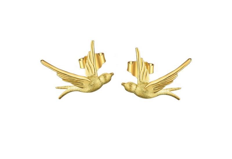 Runde Perlé Paar Ohrstecker handgefertigte Ohrstecker "Schwalbe der Freiheit", handgefertigte Ohrstecker, 925er Silber, 18K Gold von Runde Perlé