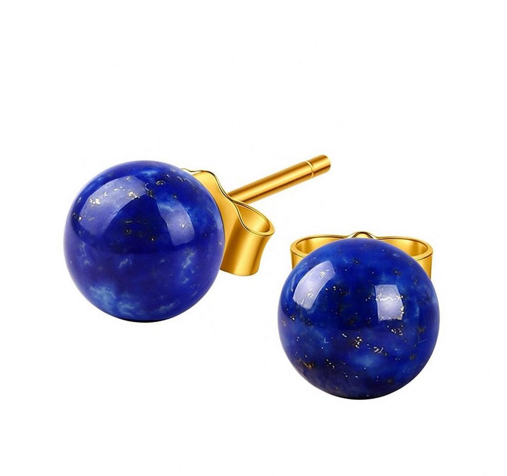 Runde Perlé Paar Ohrstecker kleine Ohrstecker mit natürlichem Lapis Lazuli, 925 Sterling Silber, 18K Gold, handgefertigt (inkl. Geschenkverpackung) von Runde Perlé