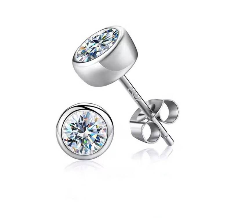 Runde Perlé Paar Ohrstecker runde kleine Basic Ohrstecker mit Moissanit 0,5 Ct, 925 Sterling Silber, Echtschmuck mit Zertifikat von Runde Perlé
