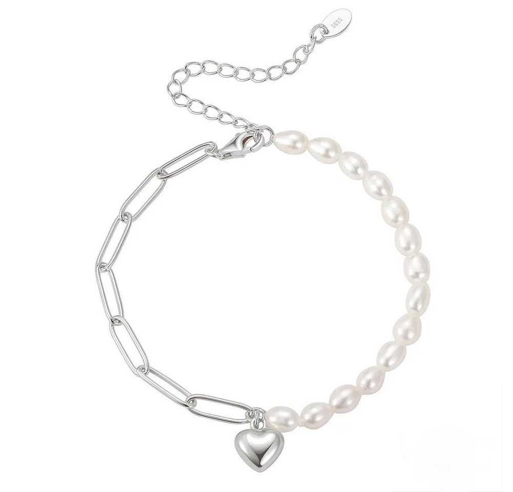 Runde Perlé Perlenarmband handgefertigtes Armband Stella Herzanhänger, handgefertigtes Armband, 925er Silber, 18K Gold, Süßwasserperlen Runde Perlé Perlenarmband handgefertigtes Armband Stella Herzanhänger, handgefertigtes Armband, 925er Silber, 18K Gold, Süßwasserperlen von Runde Perlé
