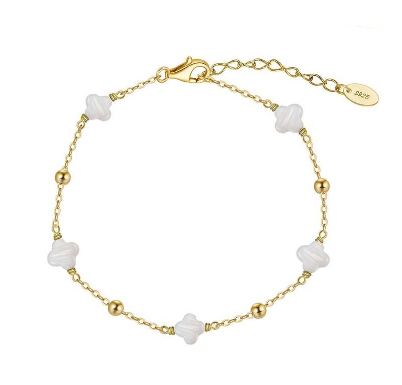 Runde Perlé Perlenarmband zartes Armband Muschelkern Kleeblatt Perlen, 925er Silber, 14K Gold, handgefertigtes Armband (inkl. Geschenkverpackung) von Runde Perlé