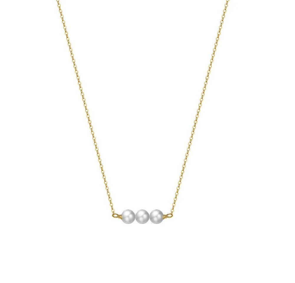 Runde Perlé Perlenkette kurze Kette, Choker mit drei Perlen, handgefertigte Halskette, Süßwasserperlen, 925er Silber, 14K Gold von Runde Perlé