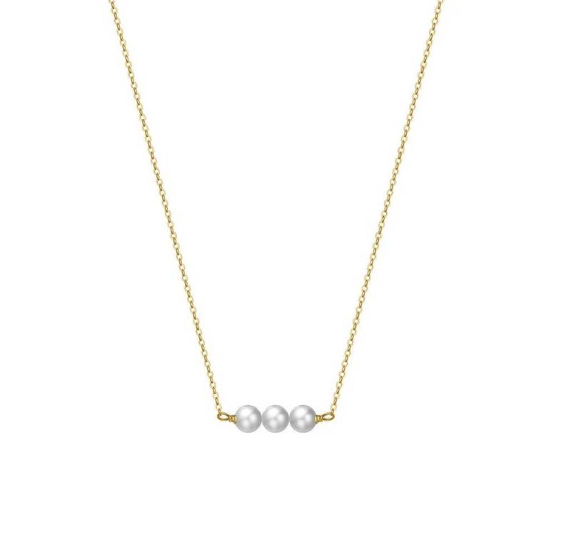 Runde Perlé Perlenkette kurze Kette, Choker mit drei Perlen, handgefertigte Halskette, Süßwasserperlen, 925er Silber, 14K Gold von Runde Perlé