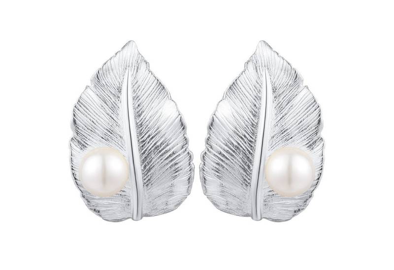 Runde Perlé Perlenohrringe Blatt mit Wassertropfen, handgefertigte Ohrringe, 925er Silber, 18K Gold von Runde Perlé